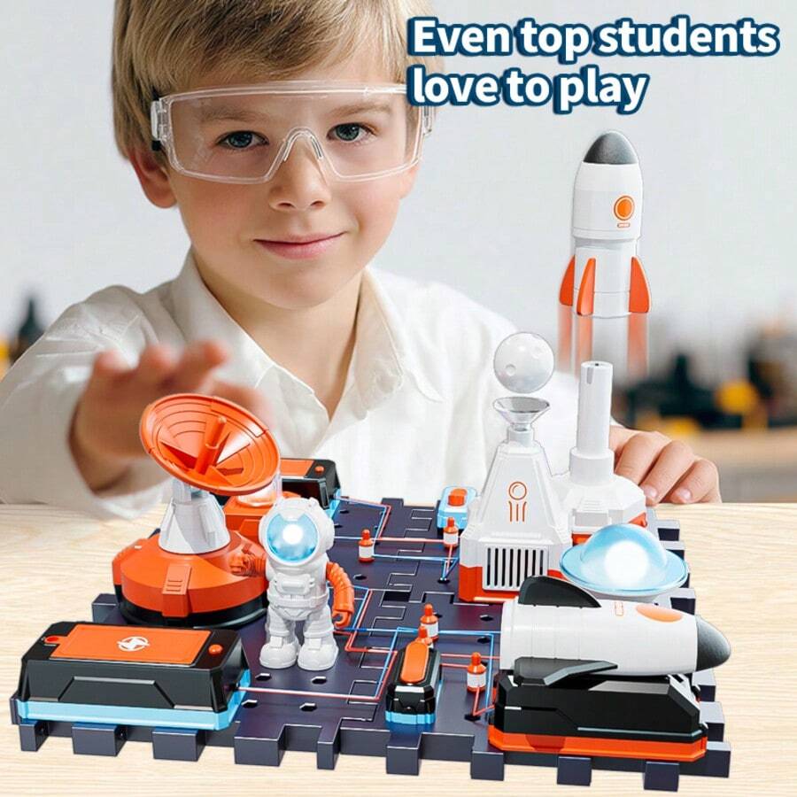 SCIENCE HORSE 多功能科学启蒙宇航员电子科学实验 STEAM 教育玩具/教育科普玩具 - 宇航员灯与摇摆+悬浮球泡泡机+火箭发射器+警示灯+雷达旋转+行星灯+航天器发射，电子积木，送给男孩和女孩的完美圣诞礼物 - 混合色 - 查看 1