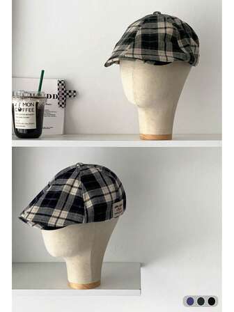 Brittisk retro ullpläd vändbar hatt, unisex gatumode konstnärskeps, föräldra-barn-basker, vintage rutig tidningsboykeps, höst/vinter