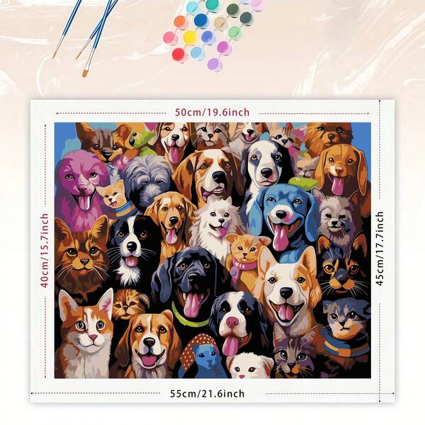1 Set Haustier Portrait Ölgemälde - Hund & Katze Paar, Digitales Ölmalerei Set, ideal zum Stressabbau, Malen nach Zahlen, handgefertigtes Gemälde, Wanddekoration, Malerei für Anfänger, perfektes Geschenk für Freunde