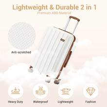 Cabin Luggage Carry On Suitcase 19 24 28 Inch ABS Hardshell TSA Lock 360 Spinner Wheels Lightweight 3 Piece Set Hand Check In Travel Unisex Sizes - Milky - View 4