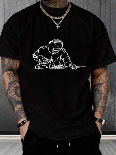 Camiseta para Hombre Negra Estampada con Soldador, Diseño Minimalista y Profesional, para Trabajar en Talleres o Días de Uso Cotidiano, Perfecta para Trabajadores de la Metalurgia o Personas que Admiran el Oficio de Soldar, Top en Ropa de Trabajo y Hobby,playeras de hombre,blusas mexicanas de septiembre,ropa de hombre,playeras,halloween,ropa deportiva hombre,camisas de hombre,sudaderassummer