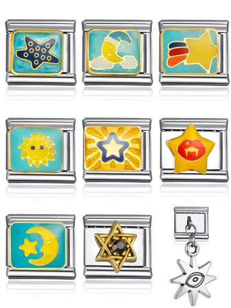 1件 2026 顶级时尚月亮、星星、几何眼睛、流星 DIY 意大利模块化吊坠情侣手链不锈钢饰品制作吊坠，适合母亲节、情人节、节日礼物送给女友、朋友、家人、派对，搭配日常服装