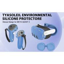 Juego de cubiertas de silicona VR para Meta/Oculus Quest 3, diseño mejorado con protección completa para Quest 3, 5 en 1 accesorios VR cubierta protectora, regalo ideal para cumpleaños y Navidad (no incluye auricular y controlador VR) (Azul)