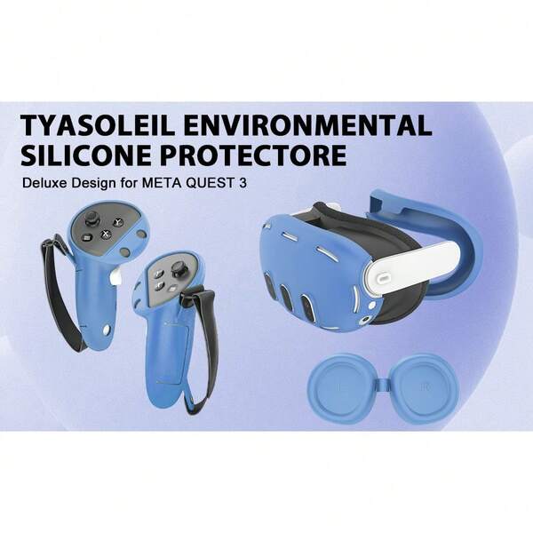 Juego de cubiertas de silicona VR para Meta/Oculus Quest 3, diseño mejorado con protección completa para Quest 3, 5 en 1 accesorios VR cubierta protectora, regalo ideal para cumpleaños y Navidad (no incluye auricular y controlador VR) (Azul)
