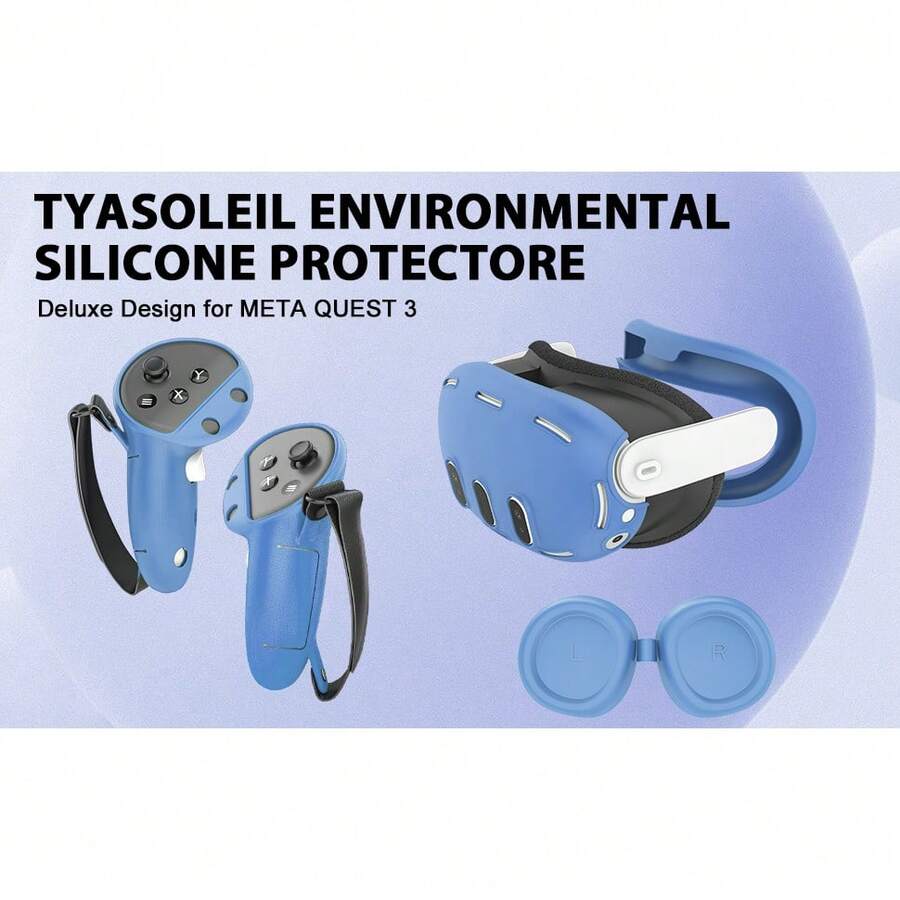 Juego de cubiertas de silicona VR para Meta/Oculus Quest 3, diseño mejorado con protección completa para Quest 3, 5 en 1 accesorios VR cubierta protectora, regalo ideal para cumpleaños y Navidad (no incluye auricular y controlador VR) (Azul)