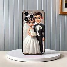 [Temporada de bodas] Funda de teléfono Apple con diseño de amor, resistente a impactos con protección para la cámara, compatible con iPhone 11/12/13/14/15/16 Pro Max/Plus - Negro - Ver 6