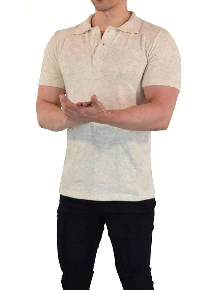 JOHN LEOPARD - Men's Knitted Polo Shirt - Apricot - View 1