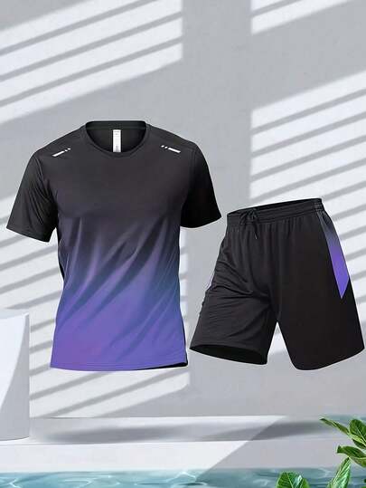YINGHU 男友风格男士运动服装套装，透气短袖 T 恤和速干运动短裤，适合跑步、骑行、健身