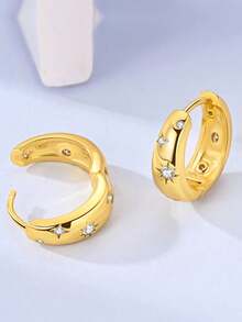 1 Pair Original Design 925 Sterling Silver Hoop Earrings For Women Hypoallergenic Class Style Star Moon Shape Elegance Jewelry Gifts High Quality Cubic Zirconia Fits Daily Party Shopping Festival Banquet Party Wear