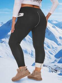 400g Women's Plush Sherpa Thermal Pants Thick Fleece Lined High Waist Winter Leggings For All Day Warmth Plus Size Comfort - 深灰色 - 查看 3