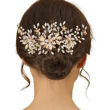 Rhinestone Pearl Hair Comb - Gold Red - View 5