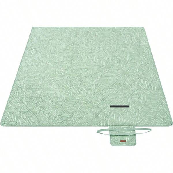 Picnic Blanket 200x 200 With 4 Ground Anchors Large Camping Blanket Park Garden Beach Waterproof Washable Foldable Mint Green Tropical Fern GCM010C02