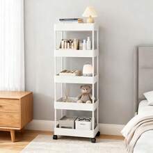 5 - carrito de cocina de cinco pisos con ruedas - organizador móvil de plástico duradero para bocadillos y libros y organización del hogar - fácil montaje, ahorro de espacio - diseño de Sala de estar, dormitorio, cocina, utilidades multifuncionales | estanterías abiertas | estructura robusta de ruedas - Blanco - Ver 9