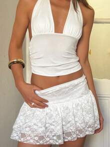 Women Lace Mini Skirt Y2k Ruffle Layered Cute Skort - White - View 3