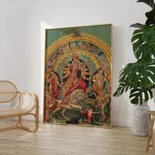 Vintage Gemälde Poster Kunstdruck Geschenk - Wandkunst - Heimdekoration - Hinduistische Gottheiten - Ungerahmtes Porträt der Göttin Durga mit Trishul, Göttin Lakshmi und Göttin Saraswati (1890) - Verschiedenfarbig - Übersicht 4