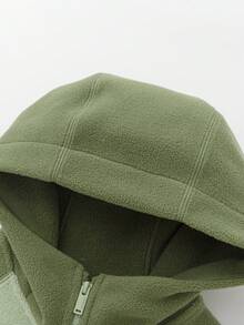 Balabala Tween Boy Letter Embroidery Contrast Raglan Sleeve Hoodie Jacket - Army Green - View 6
