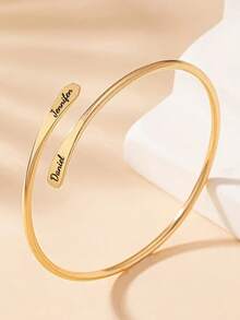 1pc Customizable Double Name Stainless Steel Bracelet, Personalized Minimalist Style, Christmas Gift, Mother's Day Gift