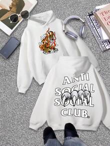 Black Hooded Sweatshirt For Men And Women, Featuring An Anti-Social Club Tiger Flame Print With Claw Marks And Text Design. Perfect For Casual Streetwear And Suitable For Daily Outings - Ideal For Teenagers And Adults. A Great Gift Choice For Birthdays And Holidays. Cotton Hoodie - Youth Sweatshirt - Birthday Gift For College Students - Halloween Gift - Men's Autumn And Winter Jacket. - trắng - Xem 1