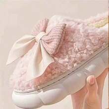 2pcs Women's Plush Lined Warm Slippers, Cute Bow Design, Memory Foam House Slippers, Thick Fluffy Indoor Slippers