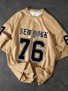 Stylish Women's T-Shirt Printed New York 76 Launch 100% Cotton T-Shirt Loose Oversized Plus Size T-Shirt - Màu be - Xem 1