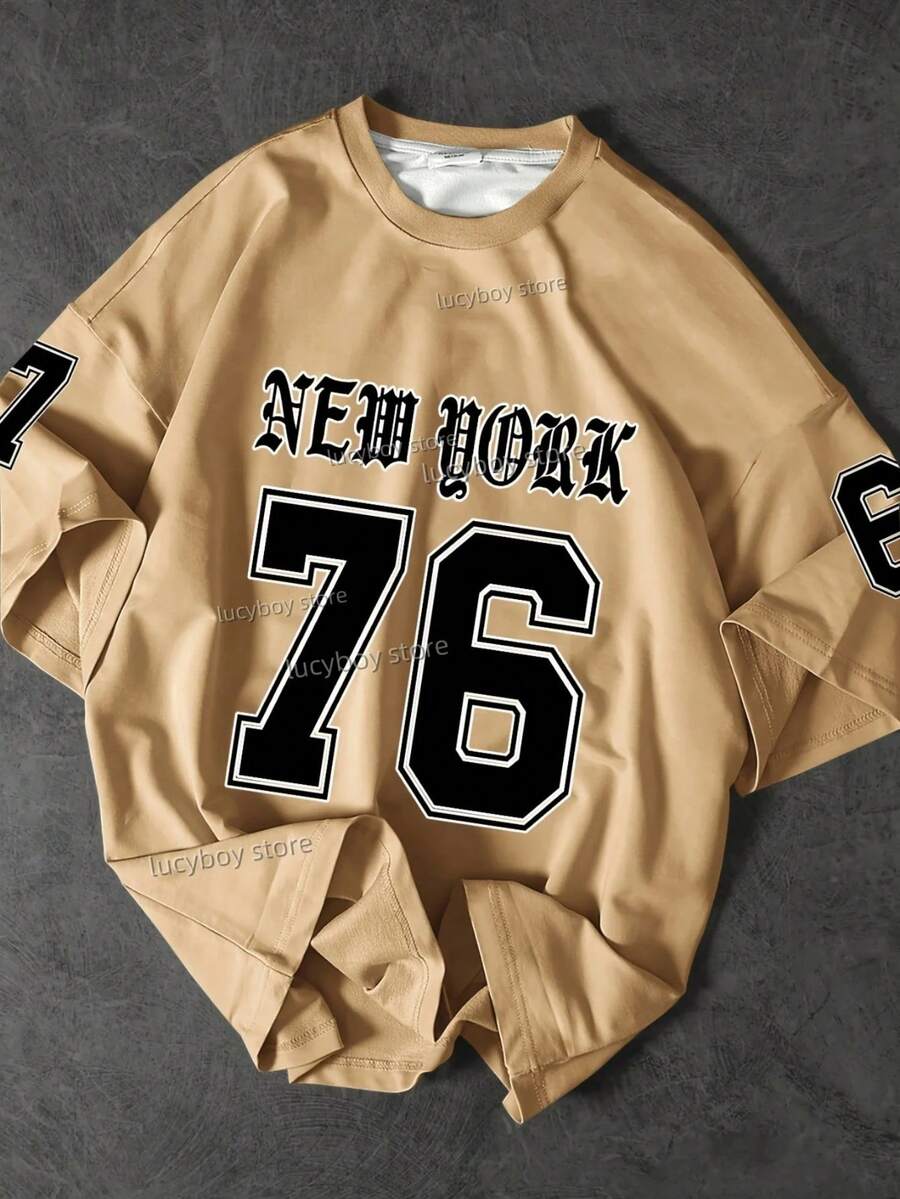 Stylish Women's T-Shirt Printed New York 76 Launch 100% Cotton T-Shirt Loose Oversized Plus Size T-Shirt - Màu be - Xem 1