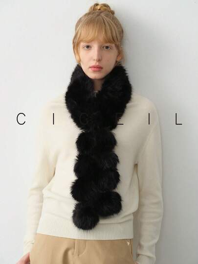 1 pieza Bufanda de mujer de unicolor, esponjosa de poliéster, con pompón lindo, versátil para uso diario