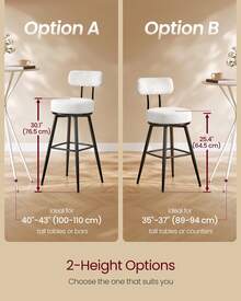 VASAGLE 360° Swivel Bar Stools Set Of 2, Counter Height Bar Stools With Back, Boucle Fabric, Contemporary Modern, 25.4 Inch Tall, Kitchen And Home Bar - 白色 - 查看 3