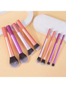 Set de 8 brochas de maquillaje suaves, adecuado para rubor, polvo suelto, sombra de ojos, corrector, contorno, iluminador y herramienta de belleza portátil - Multicolor - Ver 6