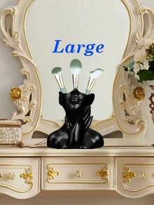 大型抽象女性面部化妆刷收纳架 - 黑/白/金树脂雕塑 | 优雅的梳妆台化妆品收纳架，可放置化妆刷、口红、笔等 | 现代艺术家居装饰 | 生日、圣诞节、情人节、母亲节、乔迁之喜礼物 - 彩色 - 查看 19