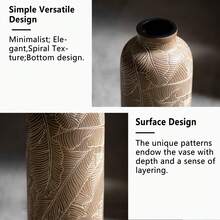 30-Inch Boho Brown Resin Tall Vase, Embossed Striped Texture, Modern Minimalist Floor Vase, Suitable For Living Room, Entryway, Fireplace, Office Decor, Artificial Flowers & Pampas Grass Container, Versatile Decor Vase For Halloween And Christmas Home Decor Room Decor Flower Vase Glass Vase