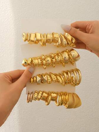 12件套亚克力几何复古法式风格耳环和耳钉套装