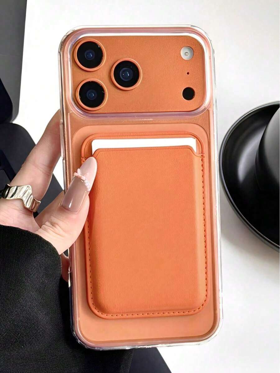 Luxury High Transparent Magnetic Wireless Charging Soft Case, Compatible With IPhone 17 Pro Max, 17 Pro, 17 Air, 17, 16, 15, 14, 13, 12 Pro Max And 11, With Magnetic Wallet Card Slot - Orange - View 1