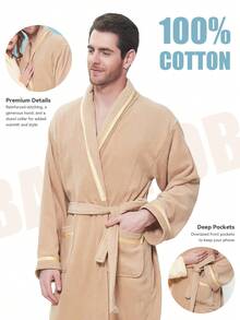 Cotton Terry Bathrobe With Signature Accent Edging Halloween, Knee-Length Absorbent Quick-Dry Plush Robe, Christmas, Autumn Spa Luxury Hotel Style Post-Shower Robe With Belt And Deep Pockets - Royal Blue - View 4