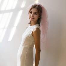 1Pc Multi-Layered Curled Pink Short Veil, Lovely Bridal Wedding Party Prom Hair Accessories  Fast Delivery US Stock BM149 - 淺粉色 - 查看 2