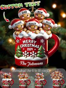 Ornamento personalizzato con nome di famiglia, decorazione per tazza di pan di zenzero personalizzata, decorazione natalizia 2025 per appendere all'albero di Natale, regalo ricordo per la casa, ornamento personalizzato per 2-10 nomi, decorazione natalizia di , regalo collezionabile invernale per genitori, amici, coppie, idea regalo per la casa, calza della Befana