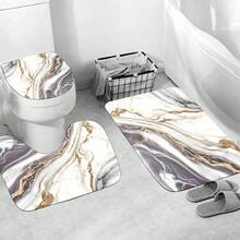 4 Pcs White Marble Shower Curtain Set Grey Bathroom Sets With Shower Curtain And Rugs Gold Modern Abstract Bathroom Decor Accessories Gray Bathroom Rugs Toilet Lid Cover With Hooks{Inchcolor_nameinch:InchGreyGoldinch} - GreyGold - 查看 8