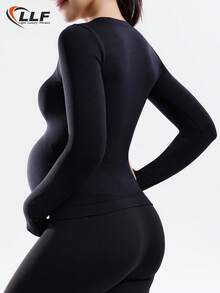 LLF Maternity Seamless Solid Color Basic Long Sleeve Activewear Top, Versatile For Casual, Workout, Yoga And More. Stretchy Fabric Gently Wraps Around Baby Bump, Shaping And Slimming. Pair With Accessories For Casual Parties, Simple Design Also Suitable For Everyday Wear
