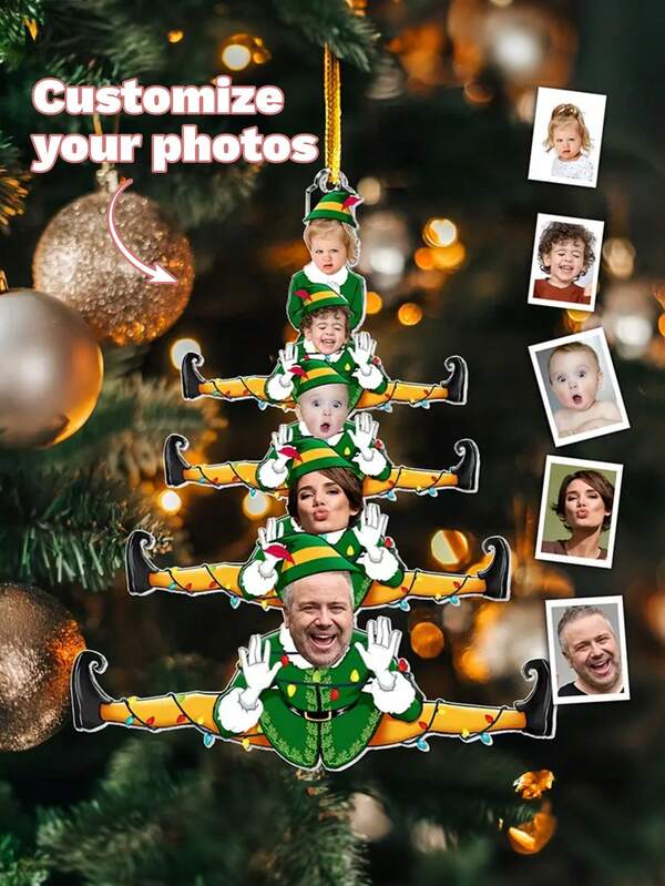 Customized 2025 Christmas Family Acrylic Photo Ornament, Customize Photo,Funny Green Family Christmas Tree Photo Ornament,1st Christmas Together, Family Ornament, Custom Family Photo Tree Ornament