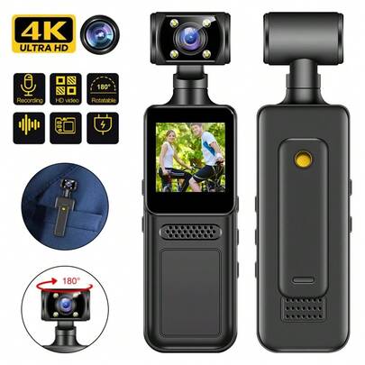 OURLIFE 4k HD Pocket Camera, Vlogging Cameras, 1500mAh, Face/Object Tracking, Mic Included For Clear Sound, Portable 1.3-Inch Handheld Camera Cycling Wifi Back Clip Law Enforcement Recorder, Outdoor Camera, Conference Camera, 180-Degree Rotating Lens Cycling Action Camera