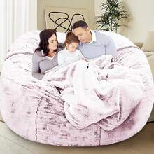 Bean Bag Chair Cover(No Filler) Soft Faux Fur Stuffed Animal Bean Bag Storage, Fluffy Plush Bean Bag Chair Cover Washable, Comfy Bean Bag Chairs For Adults - 雪粉紅色 - 查看 7