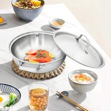 Composite Steel& Stainless Steel Wok Frying Pan With Lid Stir-Frying Pan - Silver - View 6