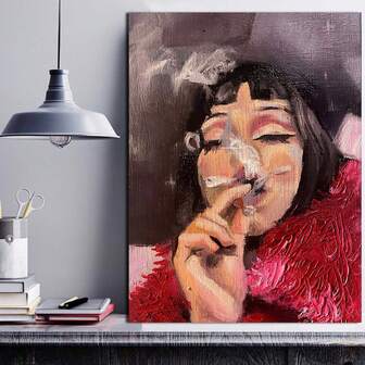 1 幅帆布海报、现代艺术、吸烟女人艺术油画海报、墙面装饰、帆布印刷、卧室客厅走廊的理想礼物、墙壁艺术、墙壁装饰、秋季装饰、墙壁装饰、房间装饰、无框架