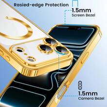 Hadaasi 1pc Champagne Gold Ultra-Thin Transparent Phone Case, Compatible With IPhone 17 Pro Max, Supports Wireless Charging, Built-In Camera Lens Protection, Shock-Proof Protective Case, Soft Electroplated Magnetic Cover, Compatible With 17pro/17promax/17Air/17/16pro/16promax/16plus/16/16E And Galaxy S25Ultra/S25Plus/S25/S25Edge/S25FE/S24Ultra/S24Plus/S24/A17/A07/A56/A36/A26/A55/A35/A25/A15 - Champagne Gold - View 8