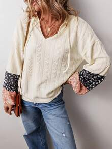 Acelitt Women's Fashion Camouflage Pattern Patchwork Long Sleeve Loose V-Neck Pullover Shirt, Autumn