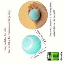 Juguete interactivo recargable por USB para gatos - Bola rodante inteligente con diseño espiral azul y blanco, seguimiento inteligente de movimiento para gatitos y gatos pequeños/medianos, material ABS, juguete interactivo para gatos, diseño de juguete, superficie suave.