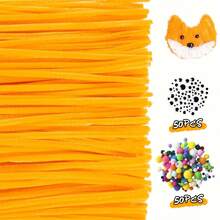 200件套完整手工入门套装：100根单色毛根、50个彩色绒球和50个不同尺寸的活动眼睛 | 适合初学者的DIY材料，可用于创意项目和节日礼物