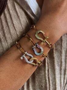 1Pc Women's Chain Bracelet With Gold And Silver Diamond Studded Horseshoe Buckle, With A Shiny And High-End Style, Suitable For Women To Wear During Events