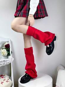 1 par de calentadores de pierna con volantes personalizados para mujer, cálidos - Rojo - Ver 2