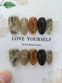 10 miếng dán móng tay thủ công, quà tặng Giáng sinh, móng giả, móng dán ngắn, họa tiết nhuộm màu nước cao cấp, đường kẻ bạc 3D vẽ tay, móng đen, móng oval, phong cách sang trọng, phù hợp cho phụ nữ và bé gái sử dụng hàng ngày, cũng rất tuyệt vời cho Ngày Valentine, Giáng sinh, và các dịp trang trí móng tay năm mới. - Nhiều màu - Xem 3