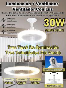 Ventilador de techo LED con dirección de 360° con control remoto, 5 aspas, 3 temperaturas de color, 3 velocidades de viento, temporizador, sin batería, cableado, dormitorio, sala de estar, estudio - Blanco - Ver 12